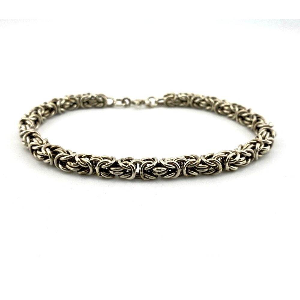 Vintage Sterling Silver Byzantine Chain Bracelet 9.25 Inch 6mm Unisex Handmade S